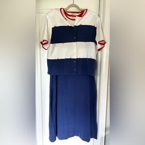 Bechamel 2-Piece Set XL Striped Dress + Button Cardigan Cotton Stretch, Retro